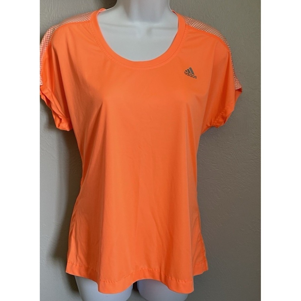 Adidas Climalite Womens Shirt Neon Orange Short Sleeve Size Medium Vented‎ Back